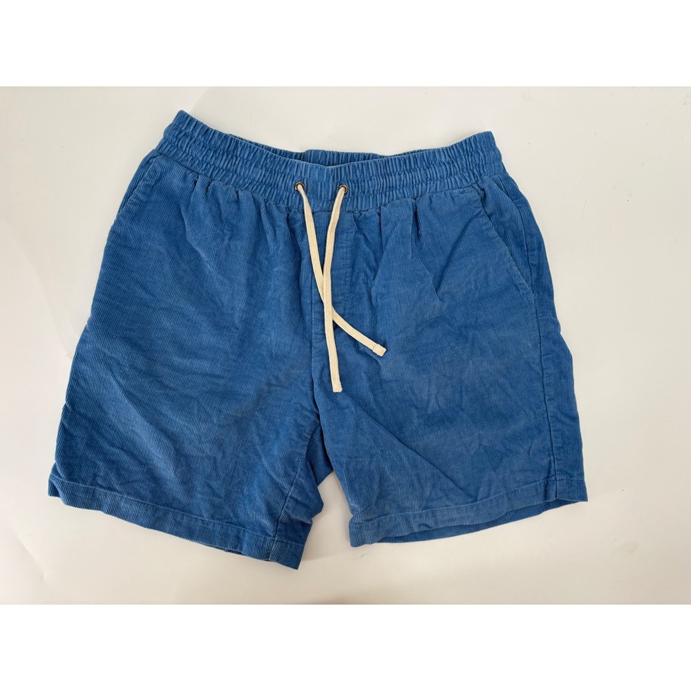 Criquet Mens Corduroy Drawstring Shorts Blue Size Medium Elastic Waist Pocket